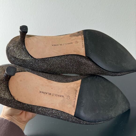 Manolo Blahnik Lurex Glitter Gold Metallic Pointed Kitten Heel Size 40 9.5 Party - Picture 15 of 15